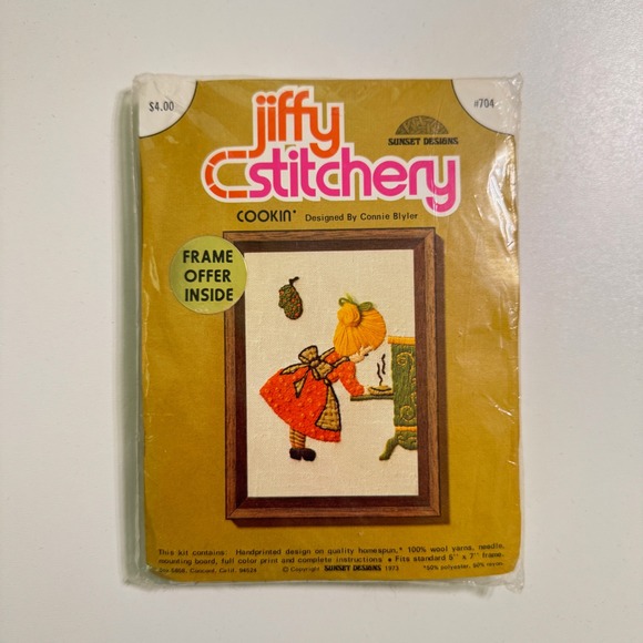 Sunset Designs Other - Vintage NOS Crewel Kit Jiffy Stitchery #704 Cookin' Crewel Kit